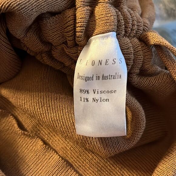 LIONESS Military Minds Dress Size Small Tan Brown Side Ruching Stretchy Tank - Picture 7 of 8